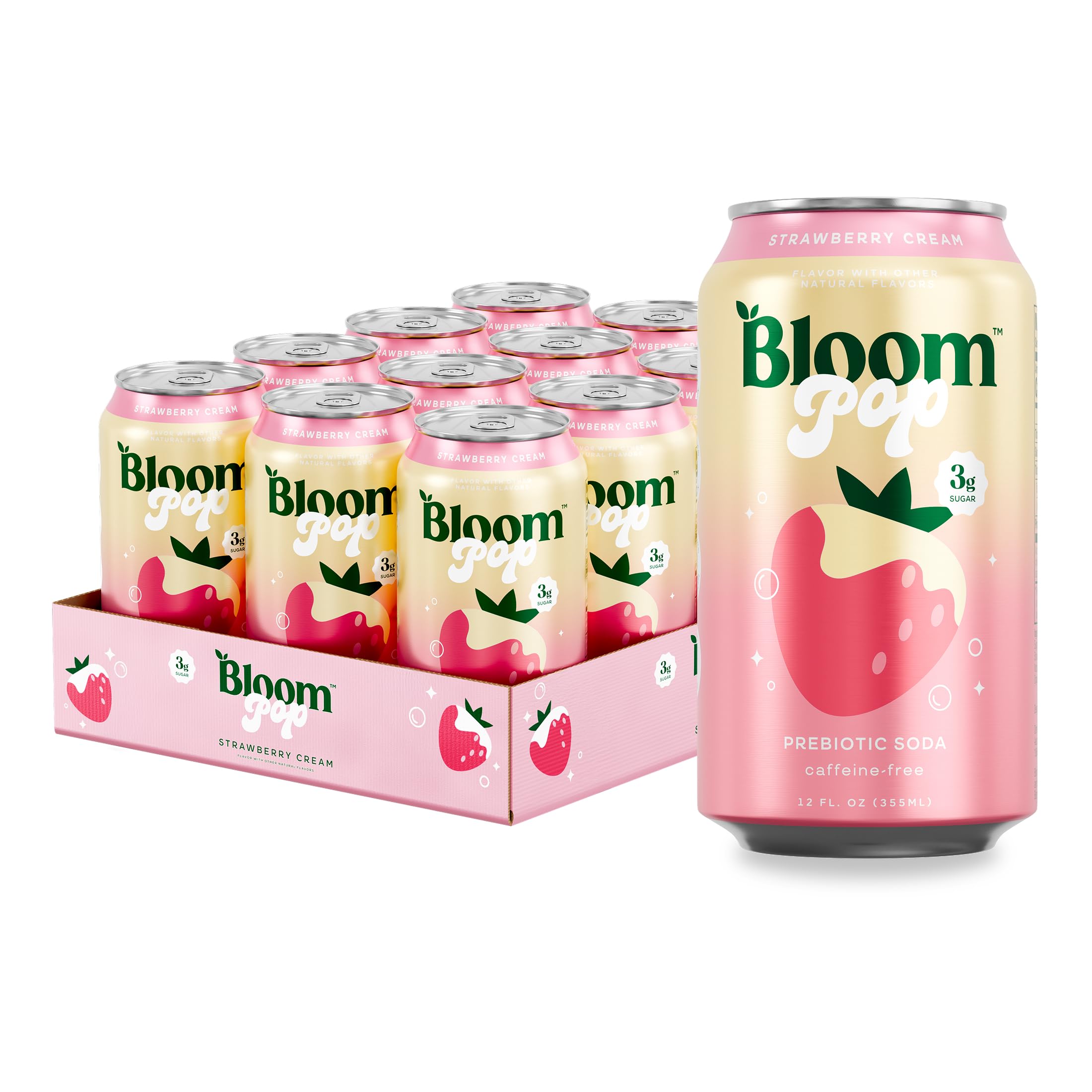 Amazon.com: Bloom Pop Prebiotic Soda 12 Pack, Strawberry Cream